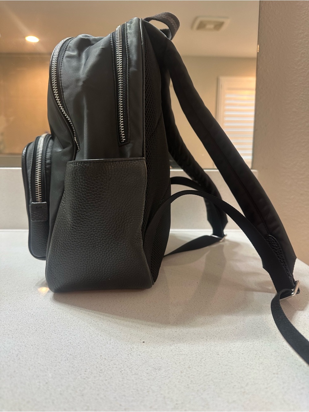 Coach Black Leather & Nylon Men’s Backpack with Silver Hardware - Picture 3 of 4